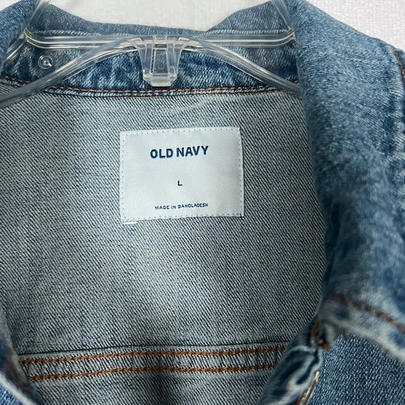 Old Navy Denim Jacket Womens LG Button‎ Front Pockets Blue Trucker Jean Jacket - Picture 2 of 14